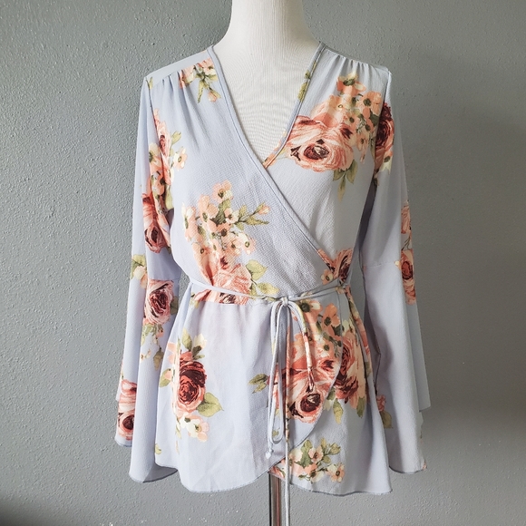 Miley+Molly floral  bell sleves wrap blouse - Picture 1 of 3
